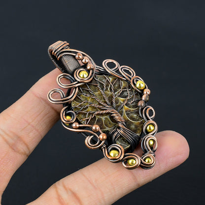 Copper Ammonite Fossil Gemstone Pendant