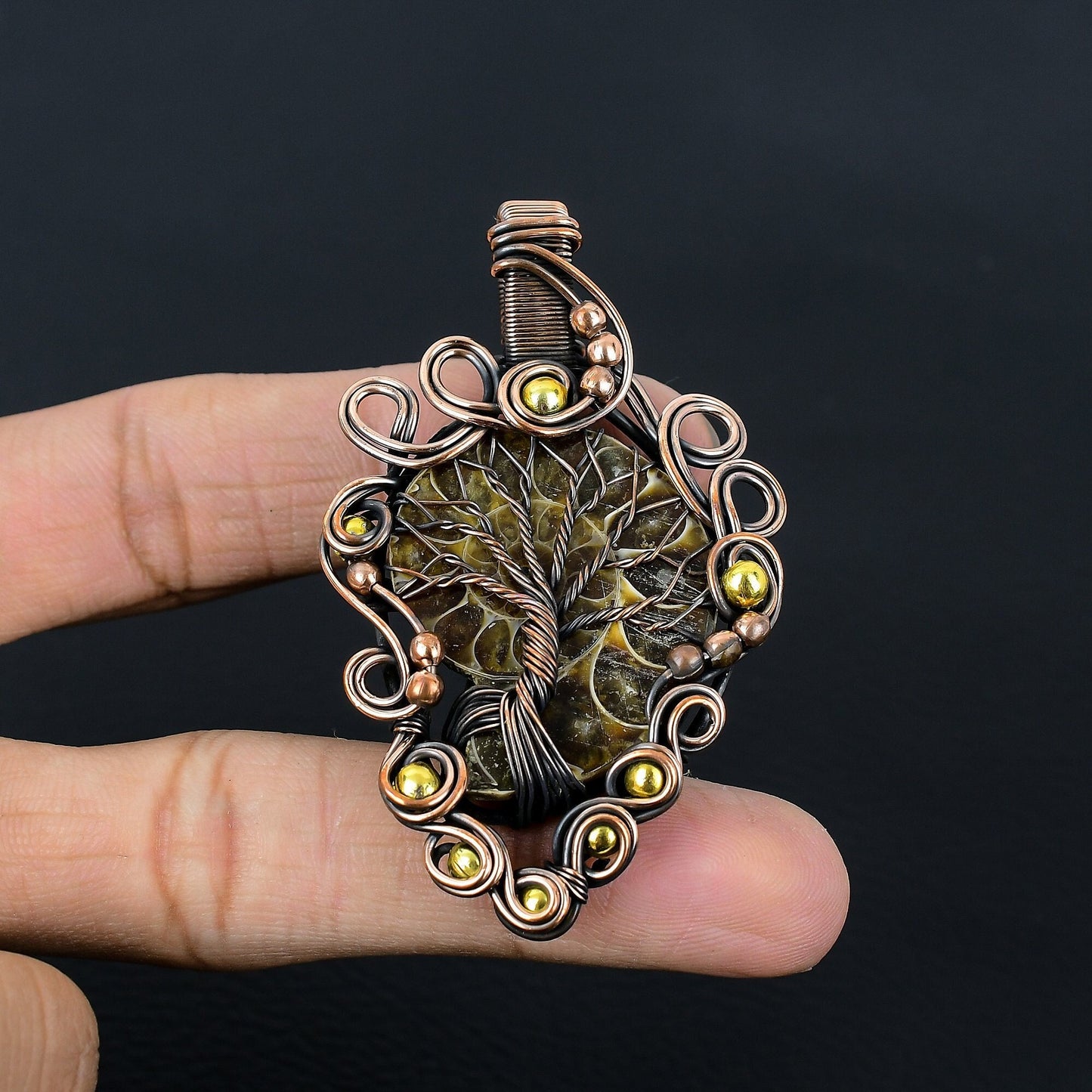 Copper Ammonite Fossil Gemstone Pendant