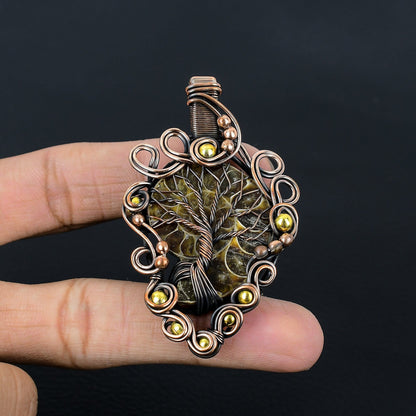 Copper Ammonite Fossil Gemstone Pendant