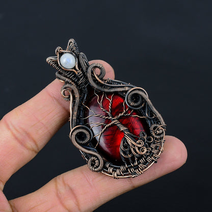 Red Labradorite Tree of Life Gemstone Pendant
