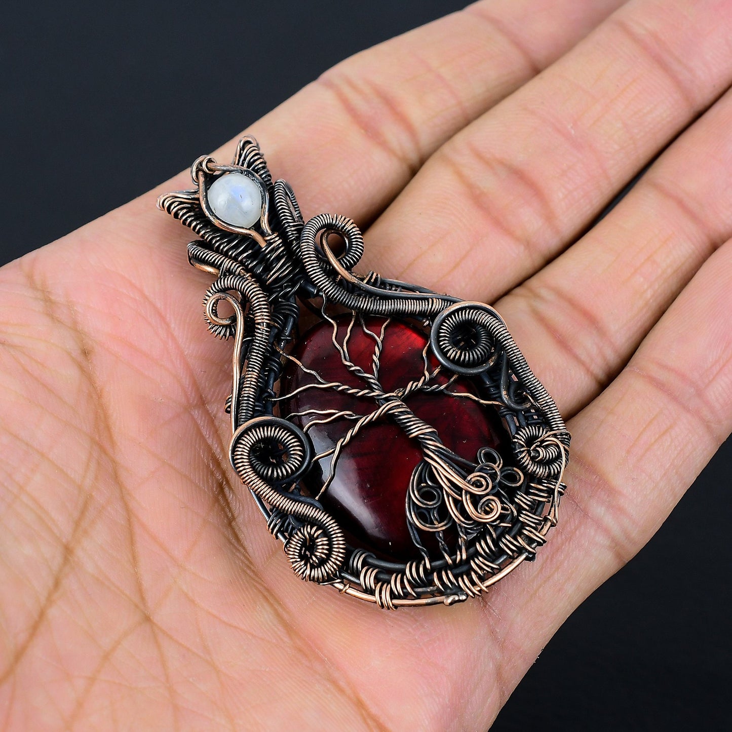 Red Labradorite Tree of Life Gemstone Pendant