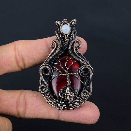 Red Labradorite Tree of Life Gemstone Pendant