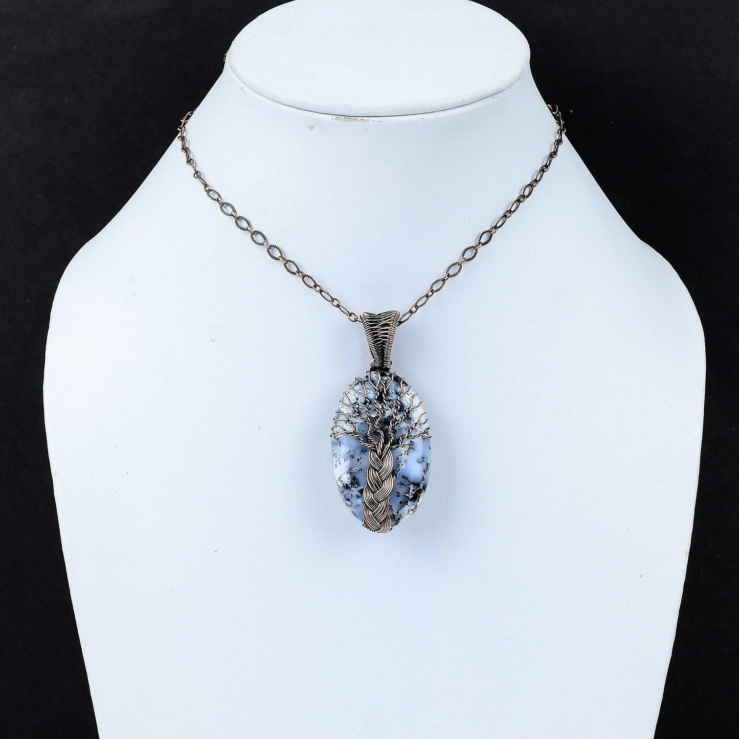 White Dendrite Opal Gemstone Pendant