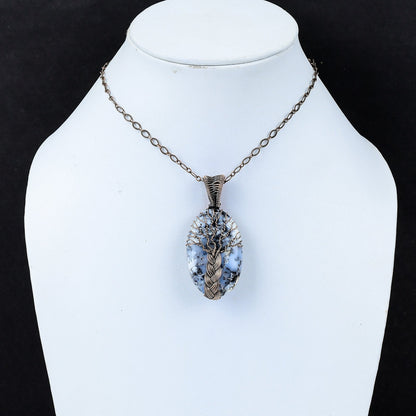 White Dendrite Opal Gemstone Pendant