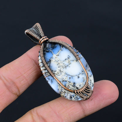 White Dendrite Opal Gemstone Pendant