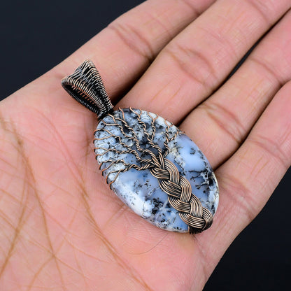 White Dendrite Opal Gemstone Pendant