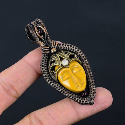Mud Yellow Bone Face Gemstone Pendant