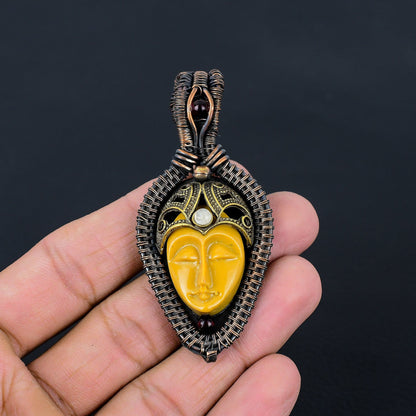 Mud Yellow Bone Face Gemstone Pendant