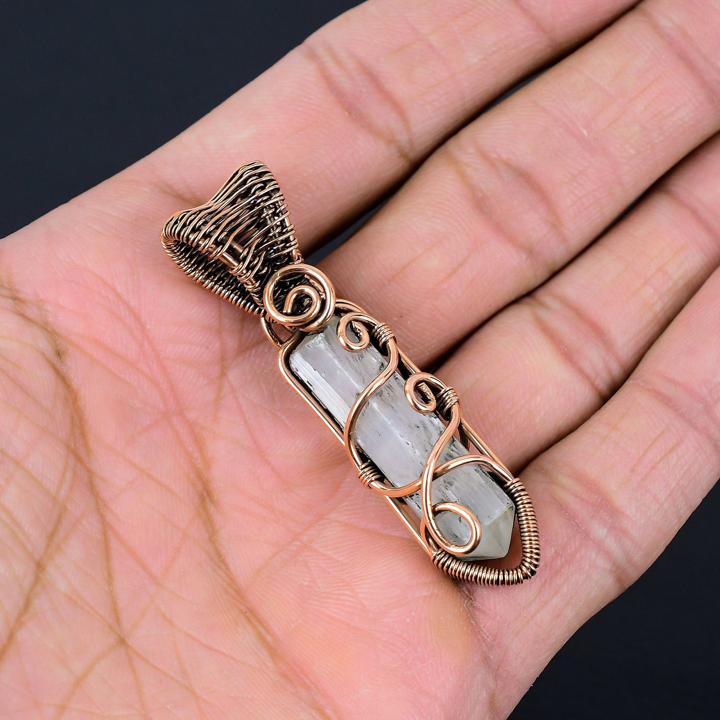 White Selenite Gemstone Copper Pendant