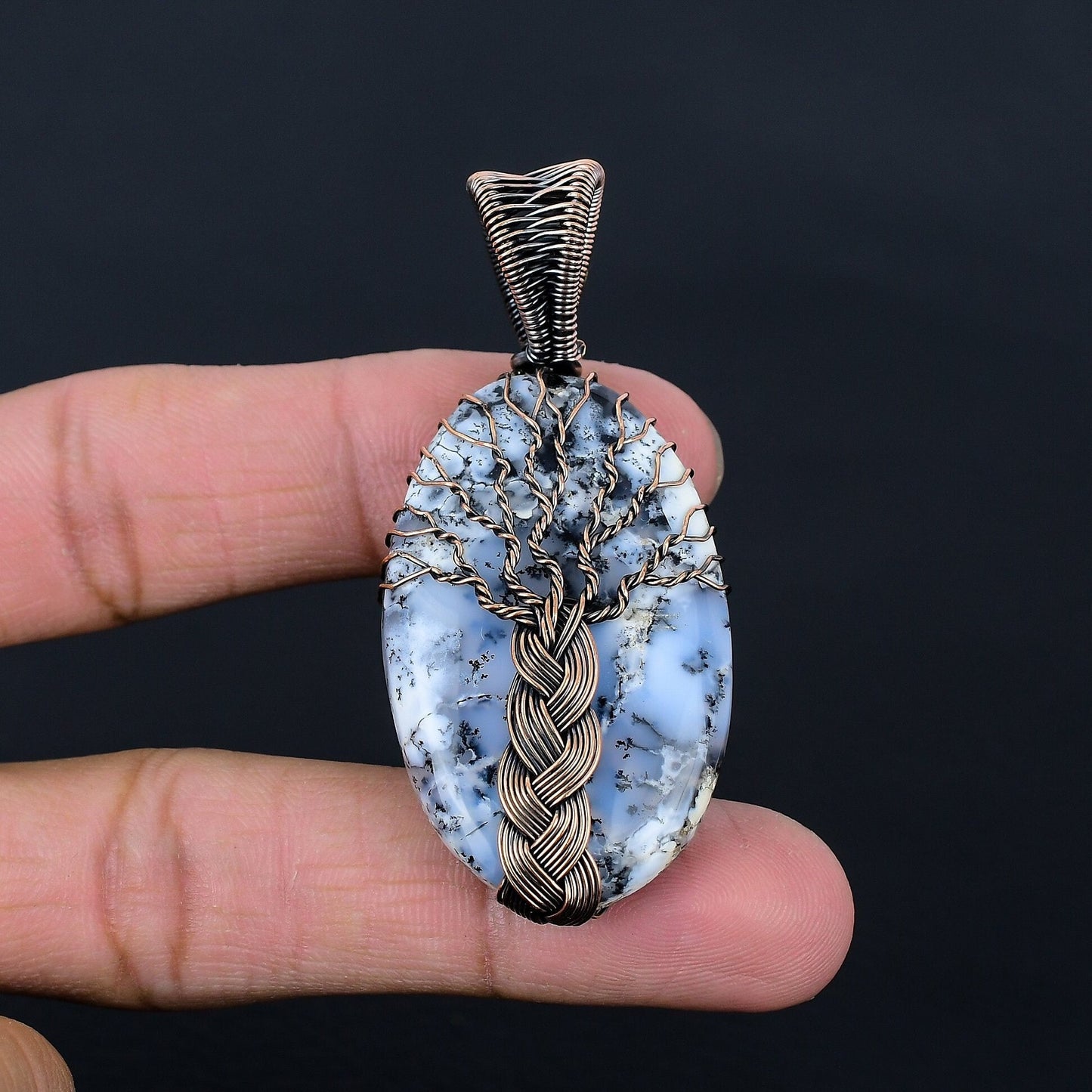 White Dendrite Opal Gemstone Pendant