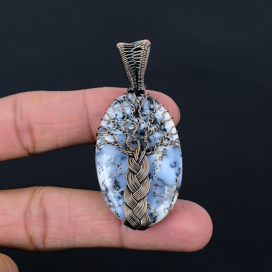 White Dendrite Opal Gemstone Pendant