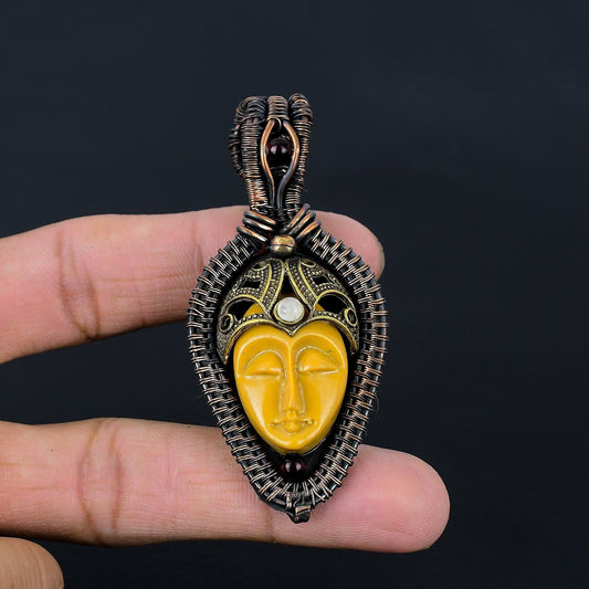 Mud Yellow Bone Face Gemstone Pendant