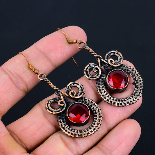 Red Garnet Gemstone Dangle Earrings