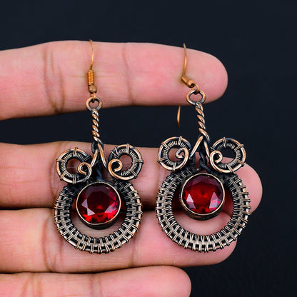 Red Garnet Gemstone Dangle Earrings
