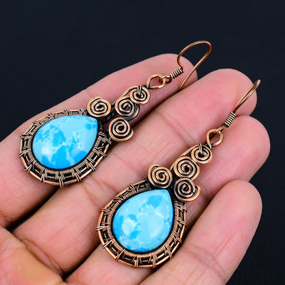 Blue Larimar Gemstone Dangle Earrings