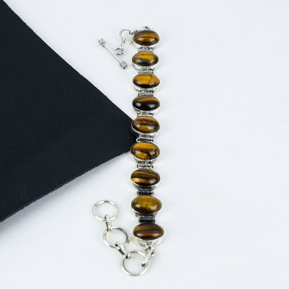 Golden Brown Tiger Eye Gemstone Sterling Silver Bracelet