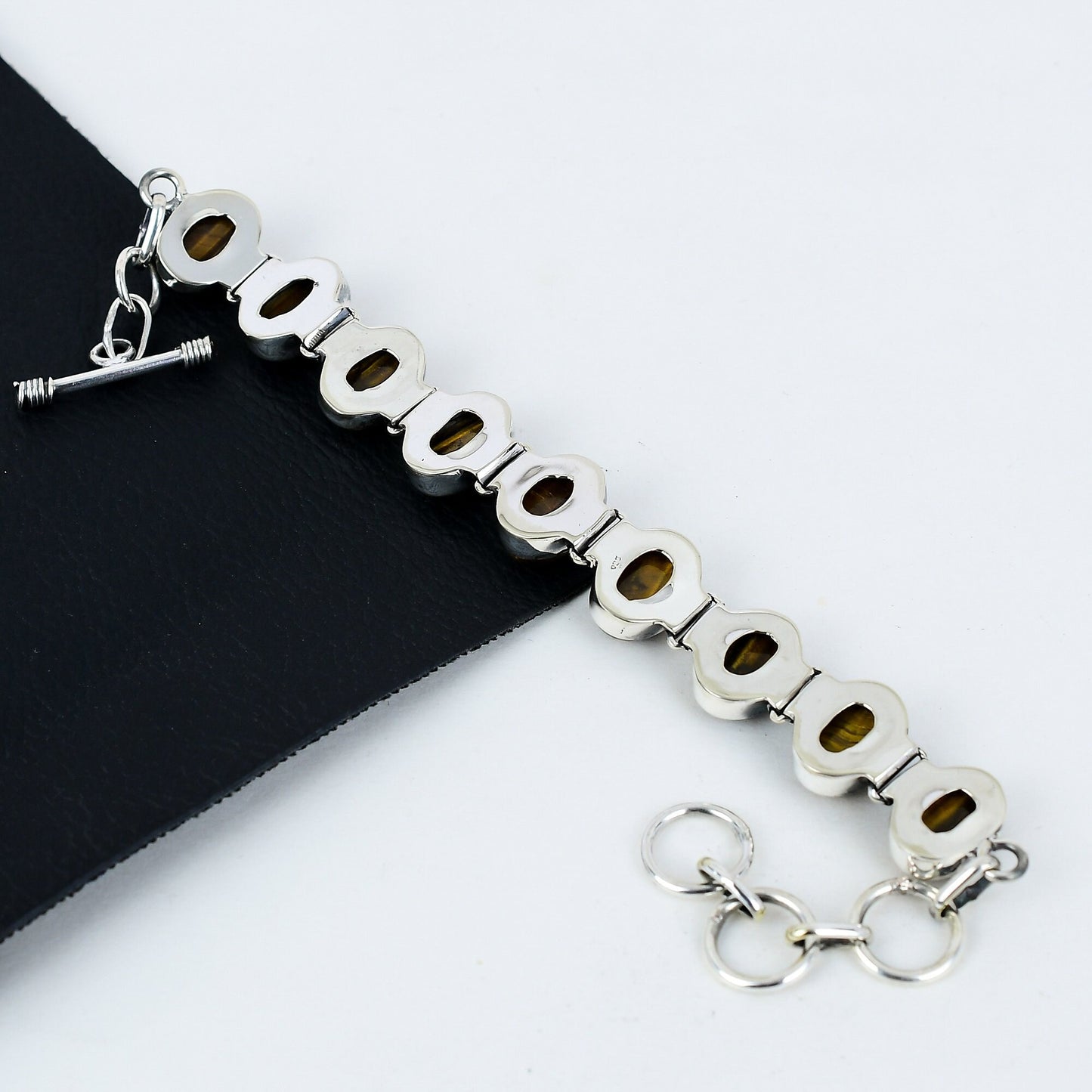 Golden Brown Tiger Eye Gemstone Sterling Silver Bracelet