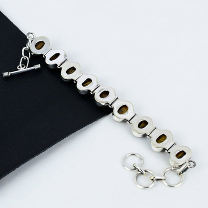 Golden Brown Tiger Eye Gemstone Sterling Silver Bracelet