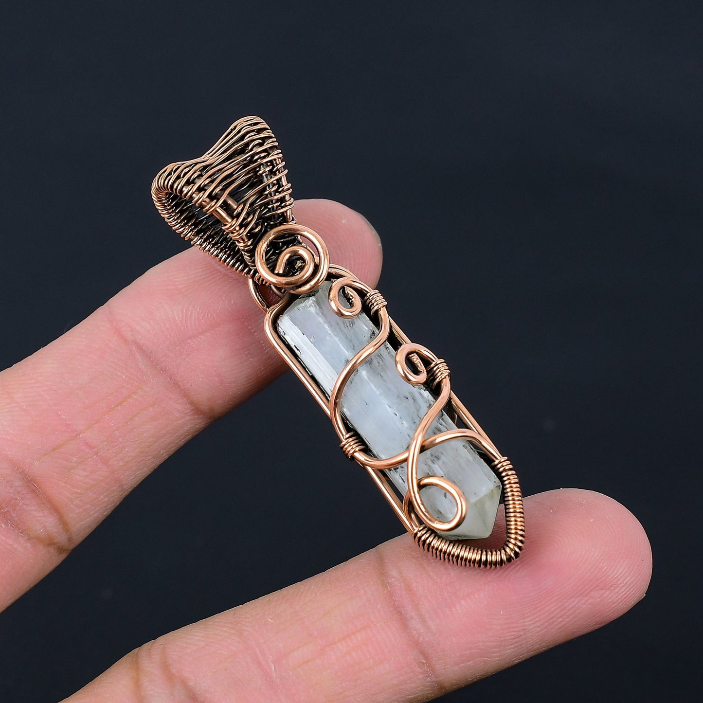 White Selenite Gemstone Copper Pendant