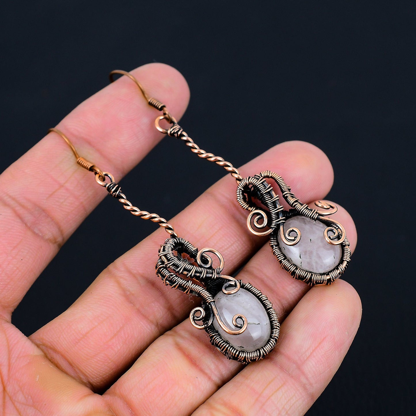 Pink Rose Quartz Gemstone Earrings