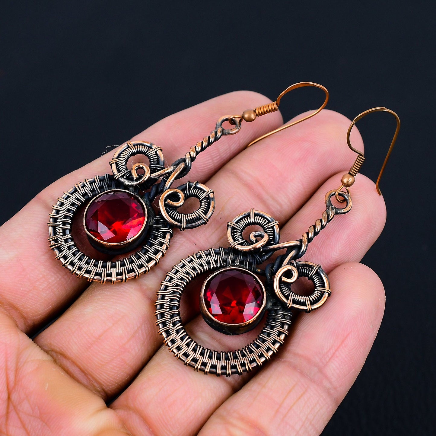 Red Garnet Gemstone Dangle Earrings