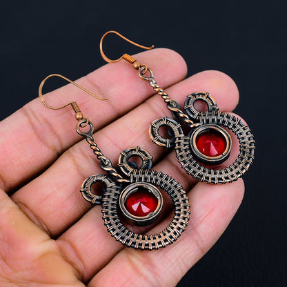 Red Garnet Gemstone Dangle Earrings
