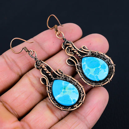 Blue Larimar Gemstone Dangle Earrings