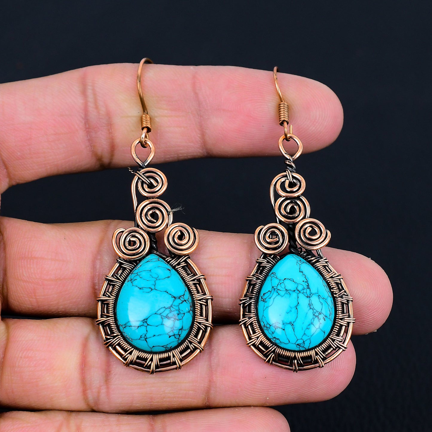 Turquoise Gemstone Copper Dangle Earrings