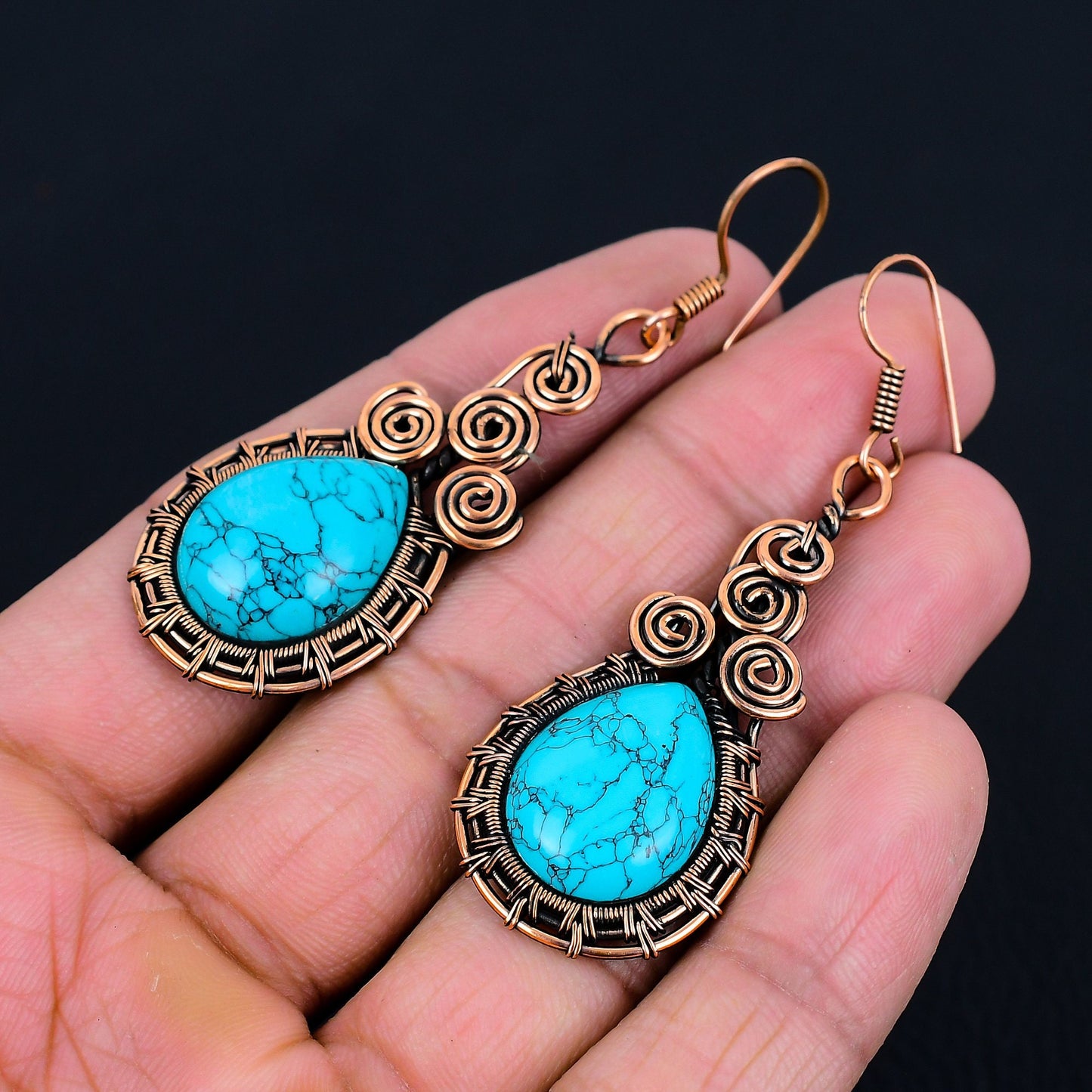Turquoise Gemstone Copper Dangle Earrings