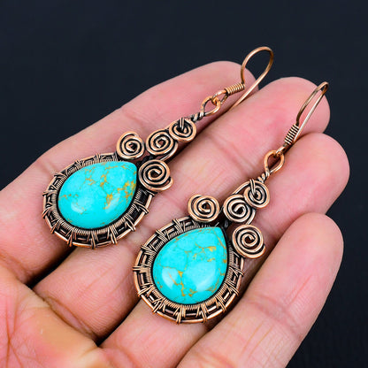 Turquoise Gemstone Copper Earrings