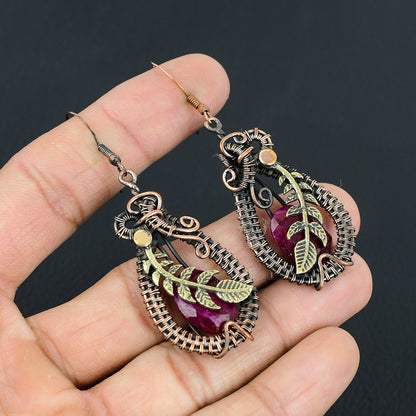Red Ruby Gemstone Dangle Earrings