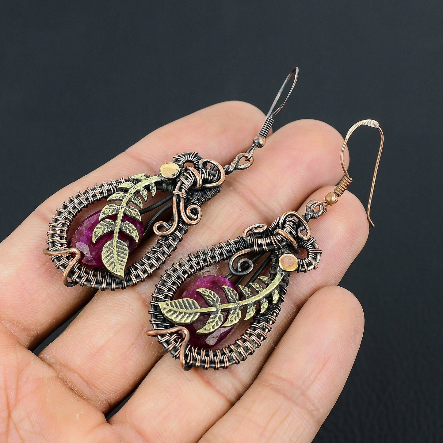 Red Ruby Gemstone Dangle Earrings