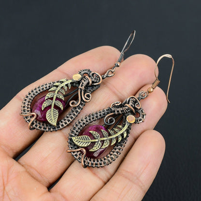 Red Ruby Gemstone Dangle Earrings
