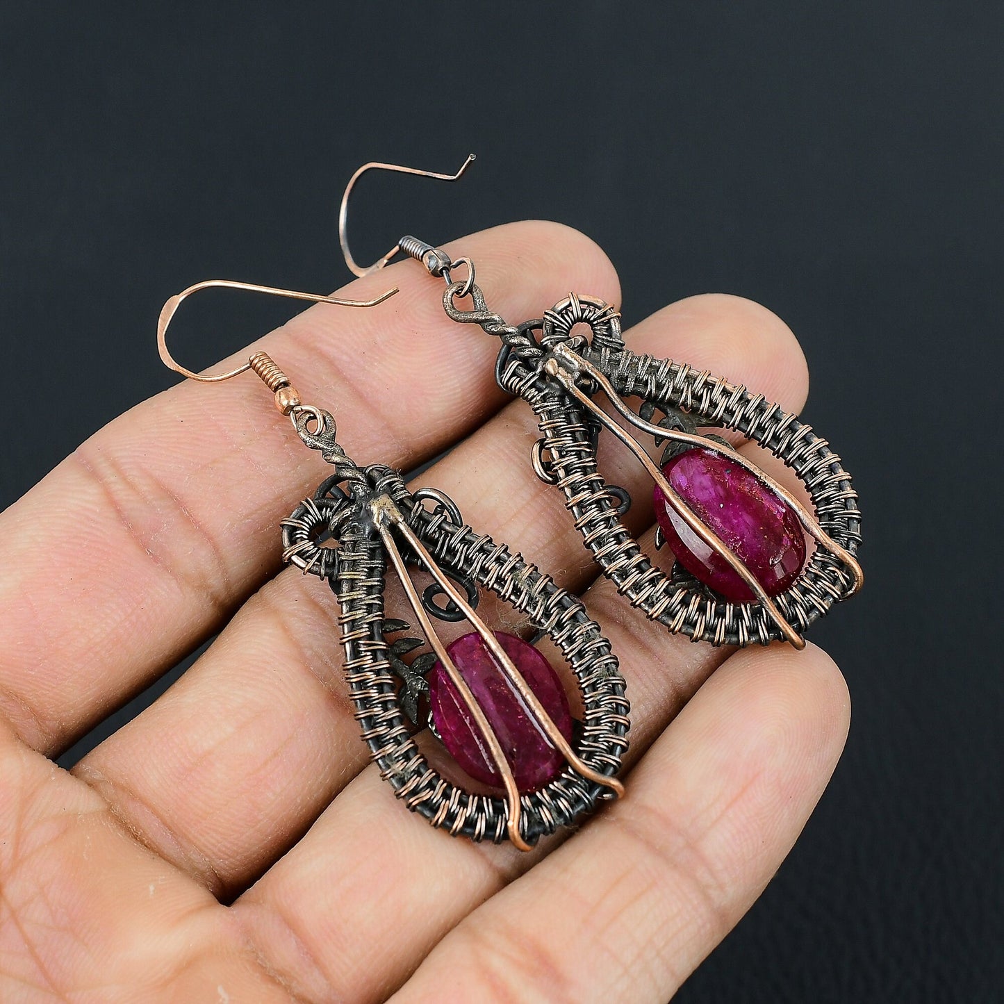 Red Ruby Gemstone Dangle Earrings