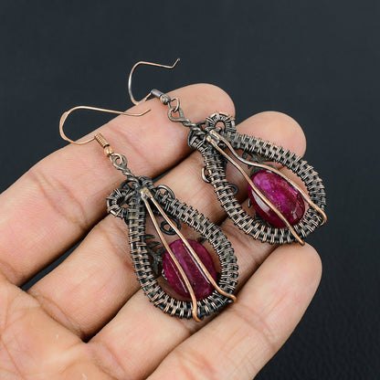 Red Ruby Gemstone Dangle Earrings