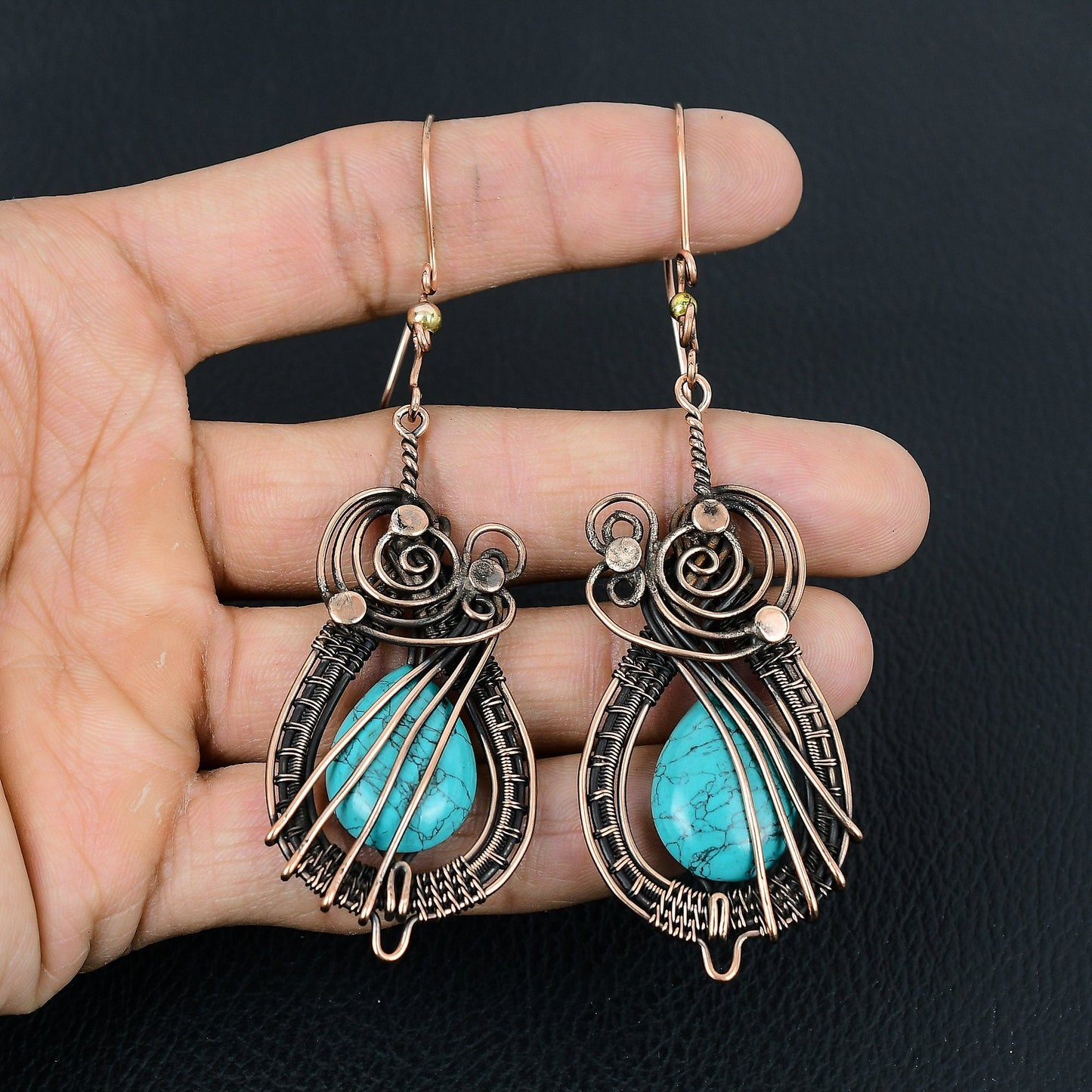 Turquoise Gemstone Copper Earrings