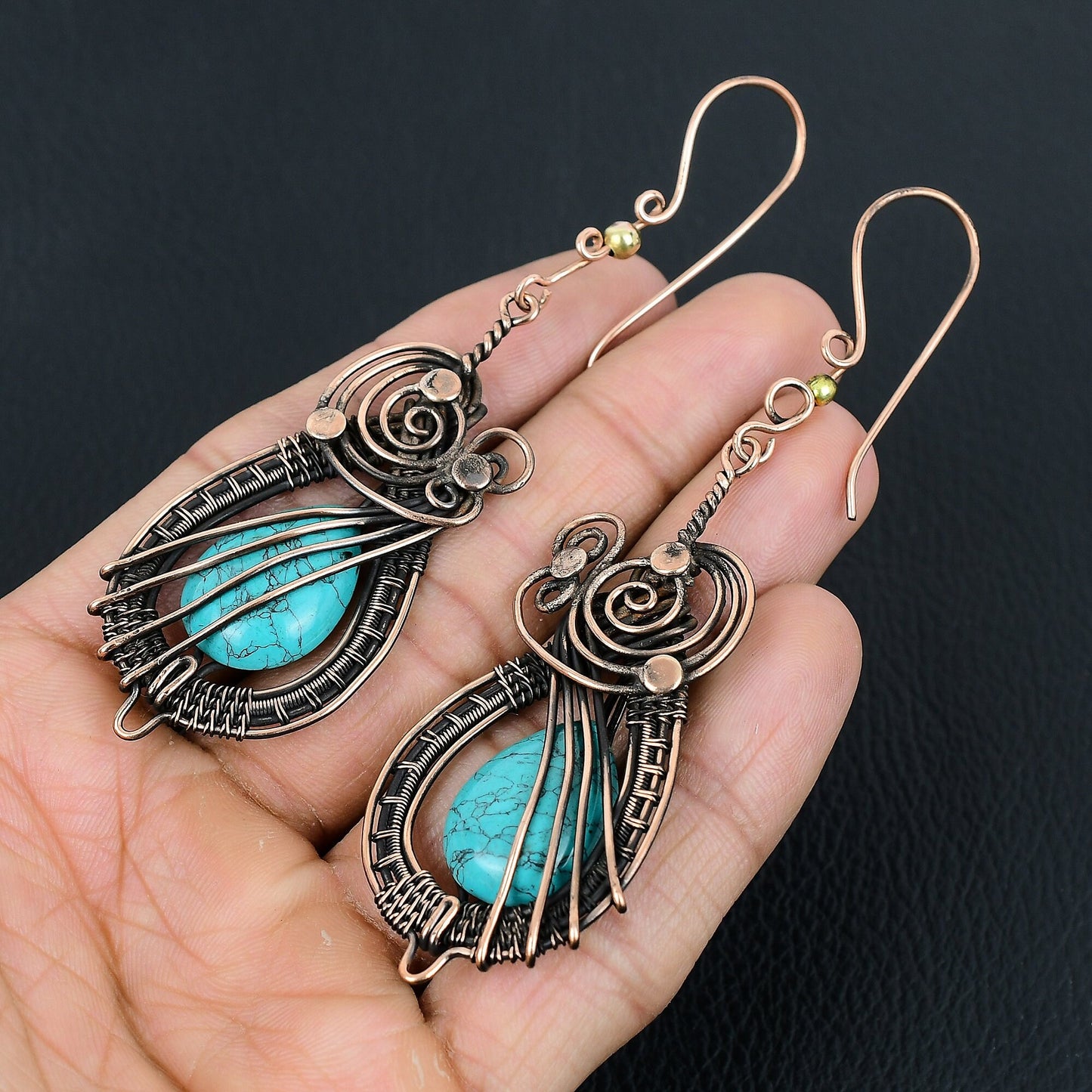 Turquoise Gemstone Copper Earrings