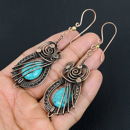 Turquoise Gemstone Copper Earrings