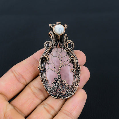 Pink Rose Quartz & Moonstone Gemstone Pendant