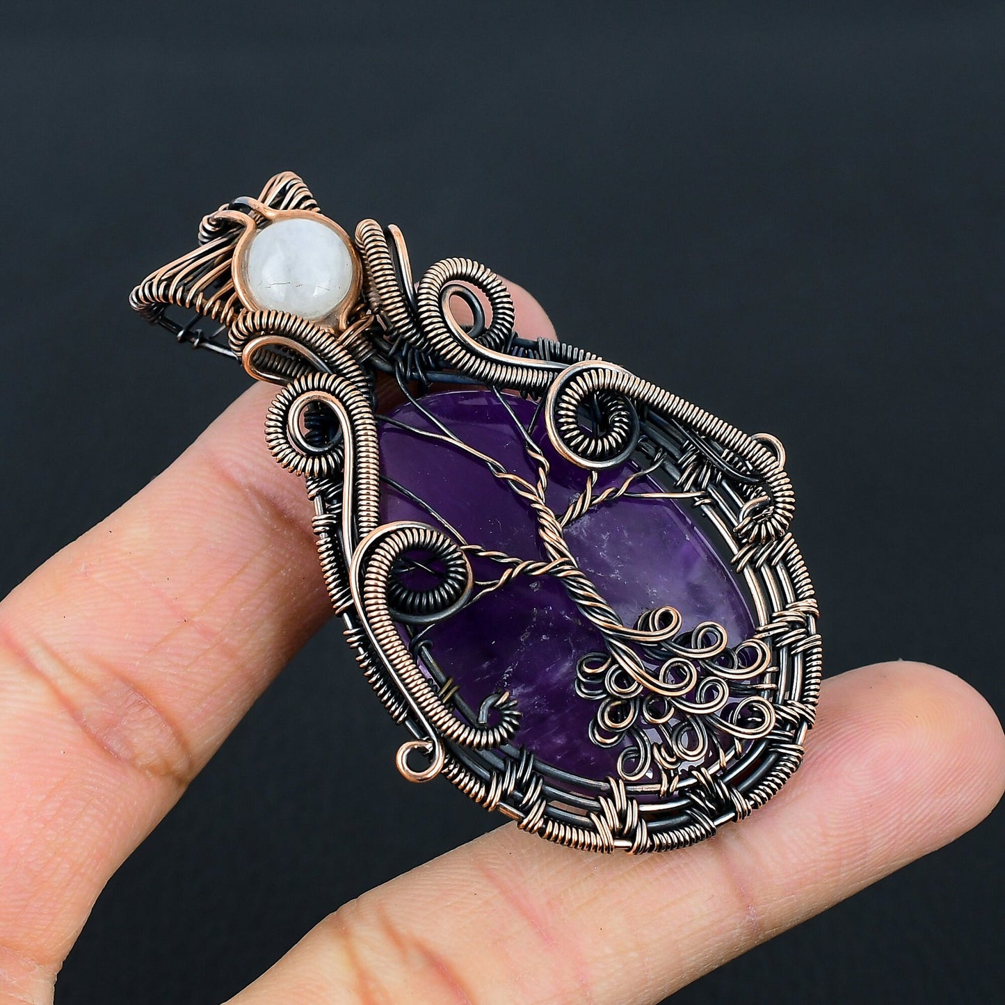 Purple Amethyst Gemstone Pendant with Moonstone