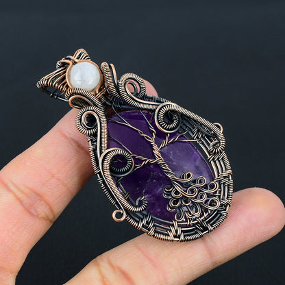 Purple Amethyst Gemstone Pendant with Moonstone