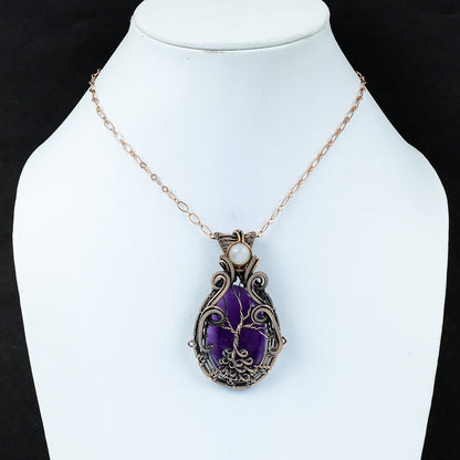 Purple Amethyst Gemstone Pendant with Moonstone