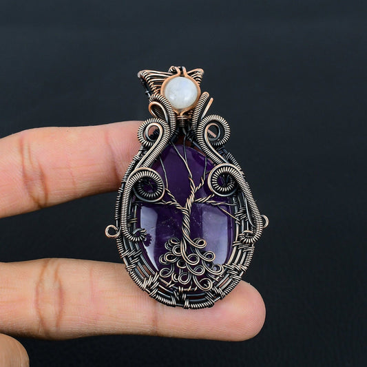 Purple Amethyst Gemstone Pendant with Moonstone