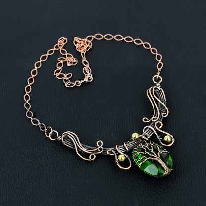 Green Peridot Gemstone Tree of Life Necklace