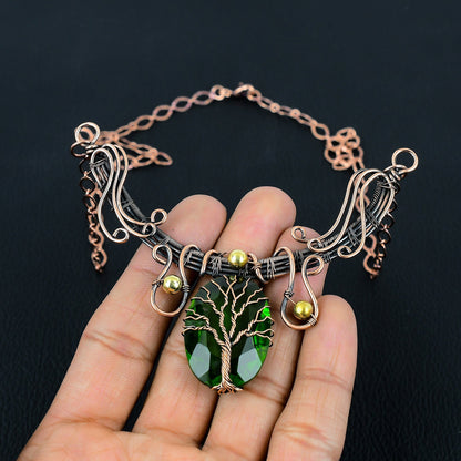 Green Peridot Gemstone Tree of Life Necklace