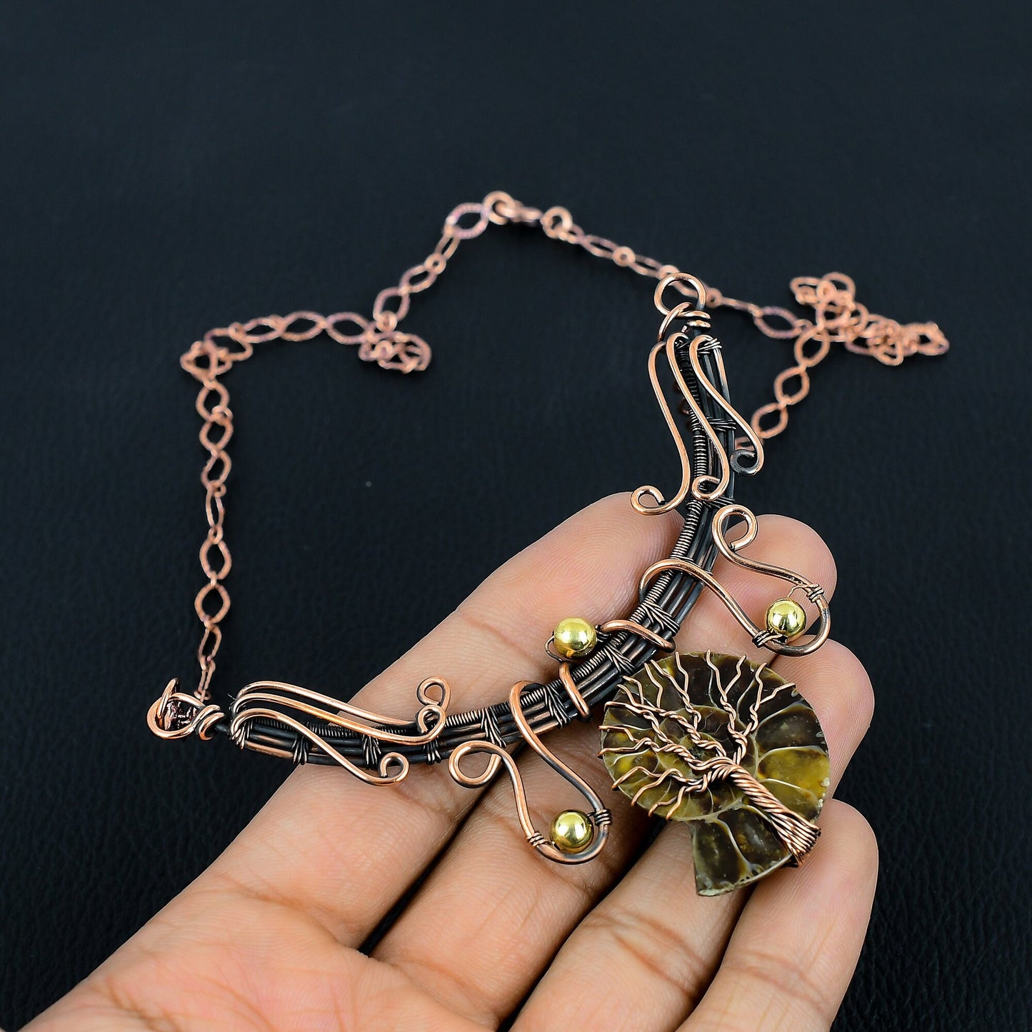 Copper Brown Ammonite Gemstone Necklace