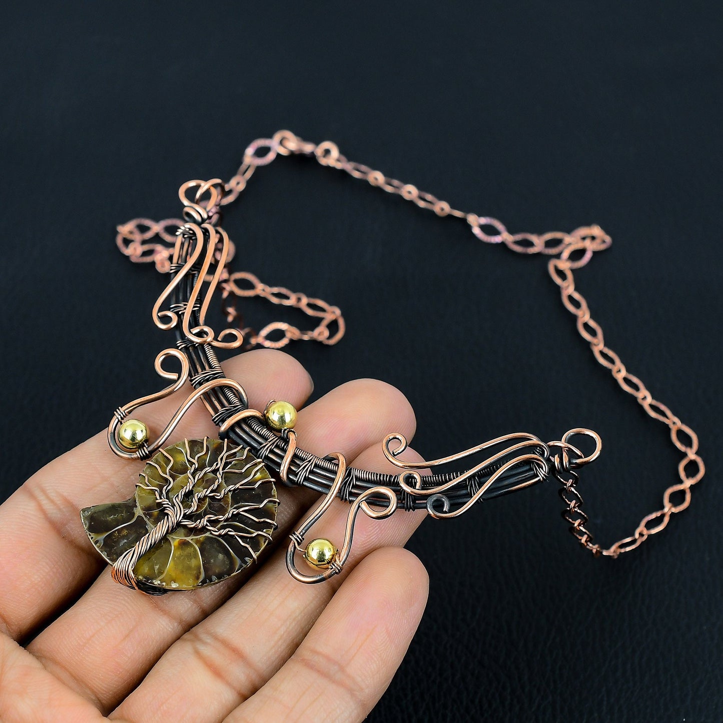 Copper Brown Ammonite Gemstone Necklace