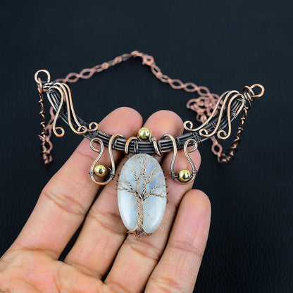 White Moonstone Gemstone Tree of Life Necklace