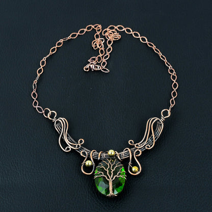 Green Peridot Gemstone Tree of Life Necklace