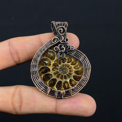 Copper Ammonite Gemstone Pendant